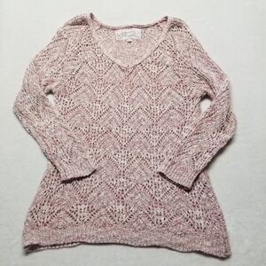 Pink Martini Women XL Open Knit Sweater Crochet Bohemian Sheer Lightweight